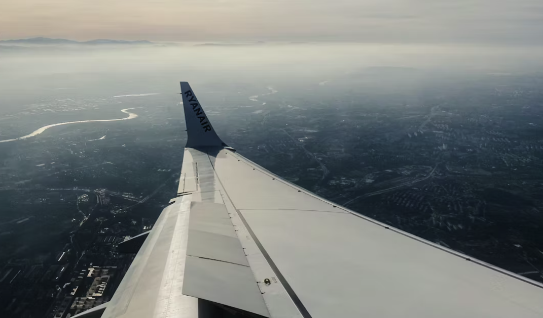 View from an airplane window over Kraków, Poland (winter city break itinerary)
